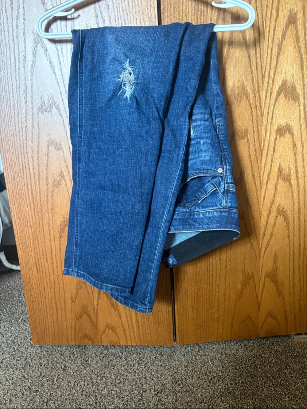 Democracy Skinny Jeans in Dark Blue with Distressed Detail
